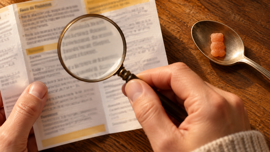 Checking the small print of a children's supplement portion