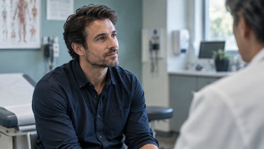 Man listening during a healthcare consultation