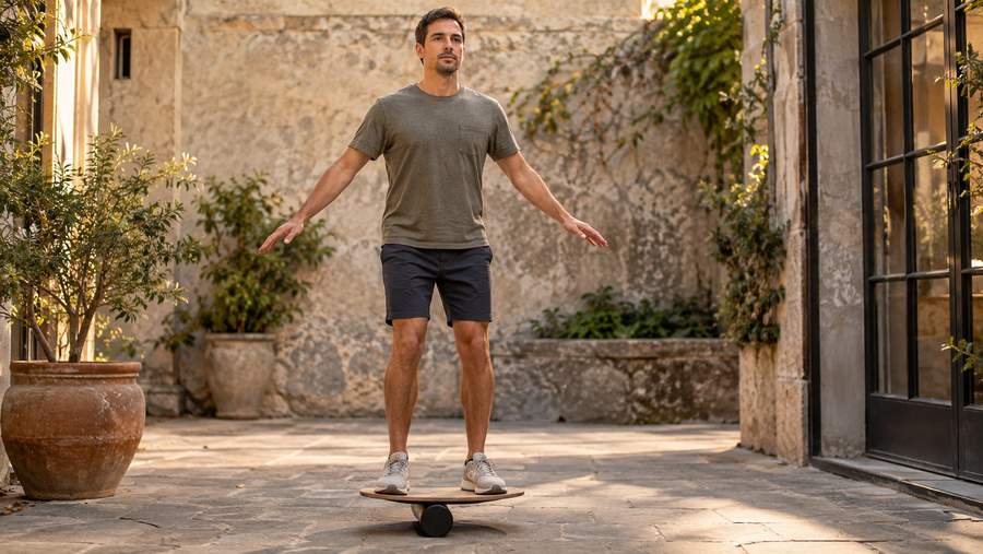 Man practising balance outdoors